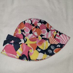 Janie And Jack Toddler Girls Sea Shells Print Bucket Sun Hat Pink a & Navy 4-5